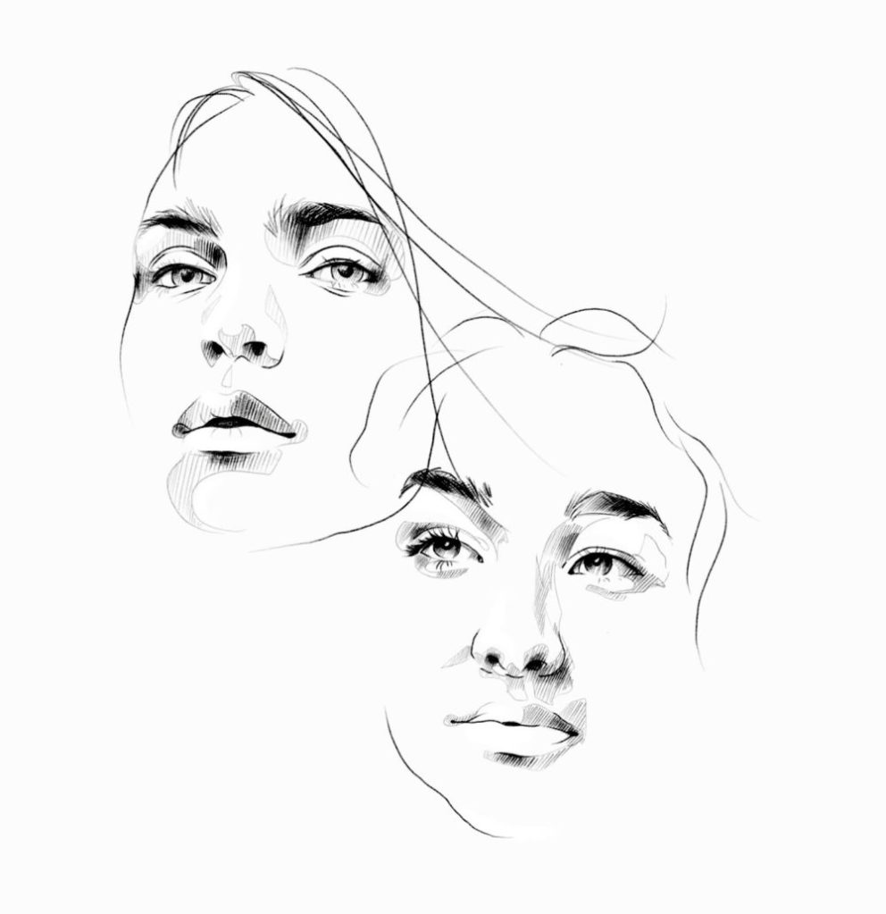 Two female portraits in digital pencil. 